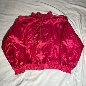 Vintage pink embroidered floral windbreaker no hood